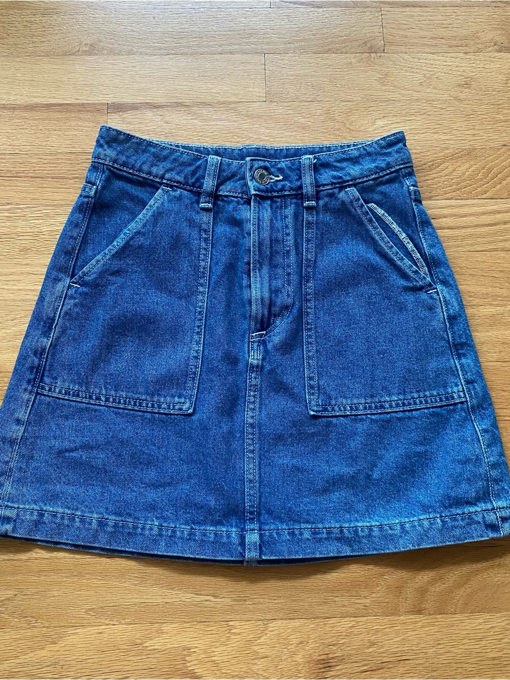 H&M Blue Denim Mini Skirt with Front Patch Pockets